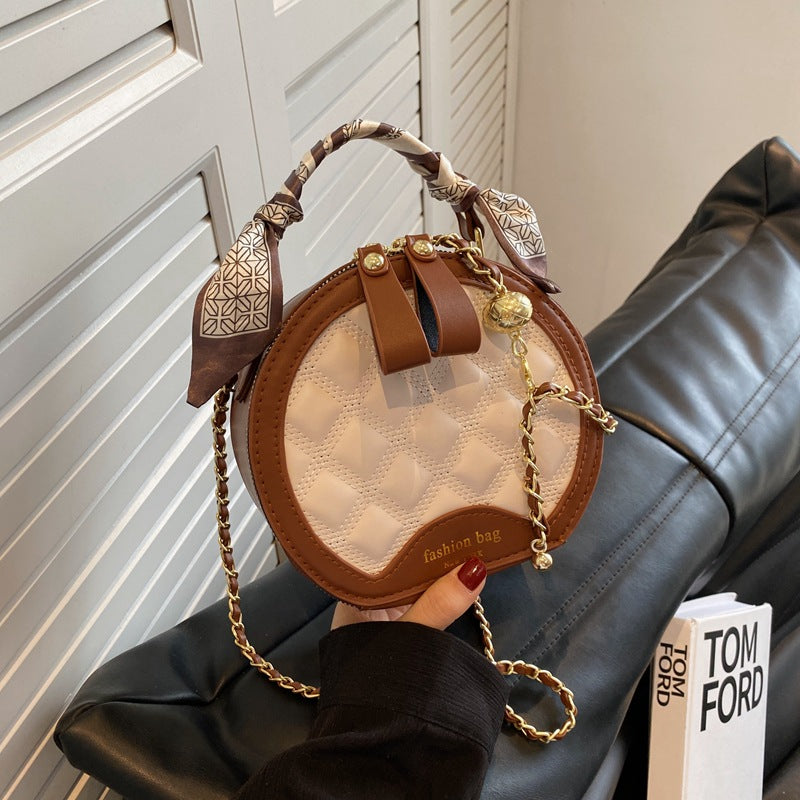Small Round Embroidered Crossbody Bag for Women โ Diamond Pattern PU Leather