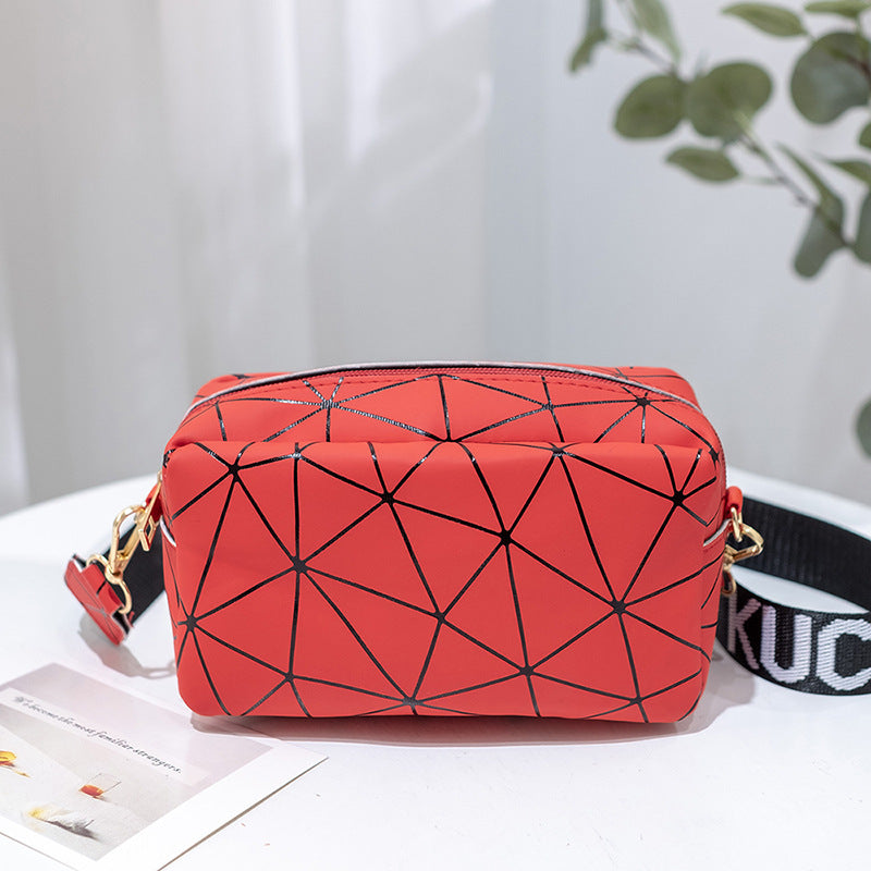 Geometric Print Camera Bag with Letter Strap