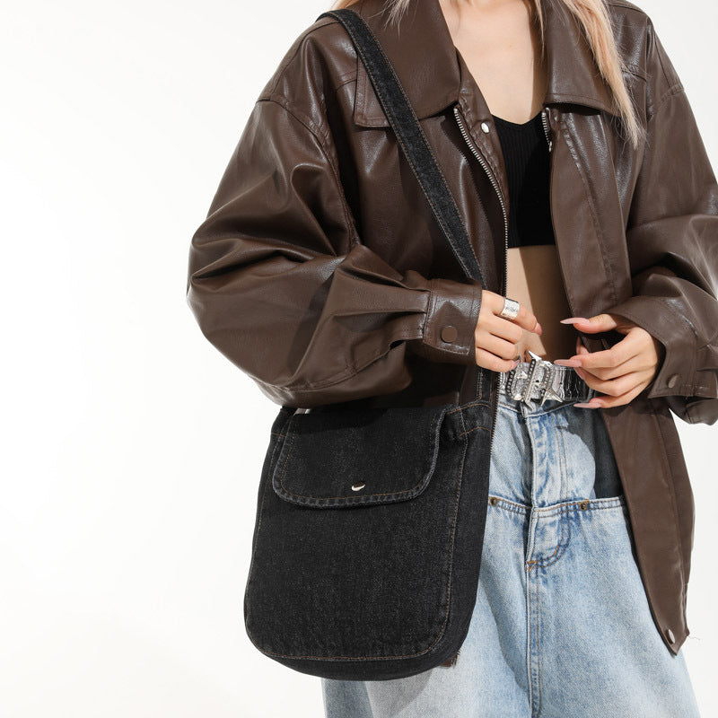 Women's Denim Crossbody Bag - Urban Minimalist Shoulder Bag with Adjustable Strap