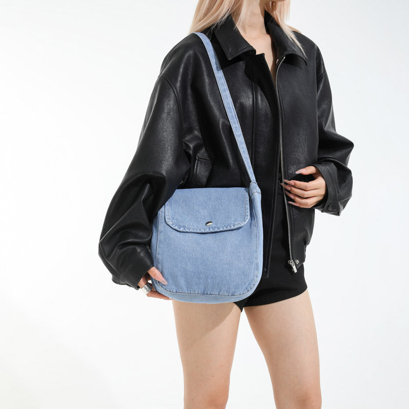 Women's Denim Crossbody Bag - Urban Minimalist Shoulder Bag with Adjustable Strap